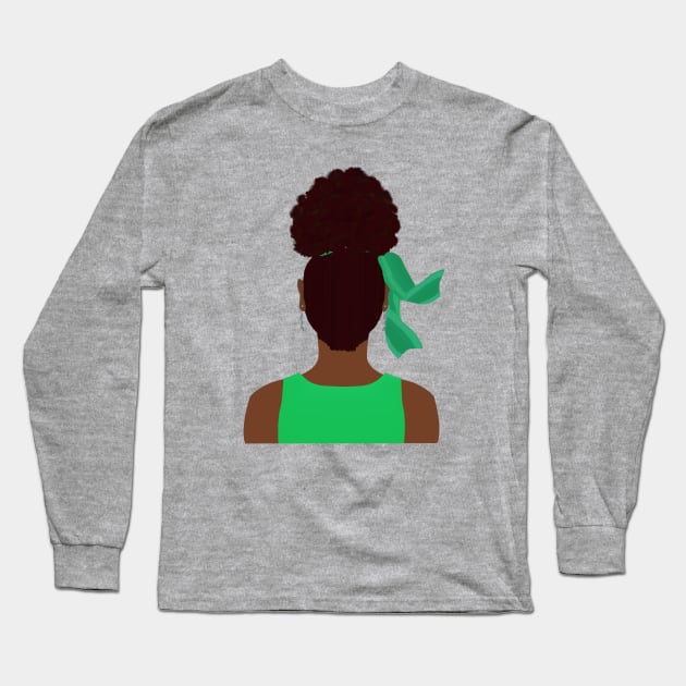 High Afro Puff Ponytail with Green Outfit (Light Gray Background) Long Sleeve T-Shirt by Art By LM Designs 